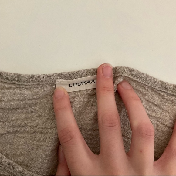 luukaa lagenlook linen beige 3/4 length sleeves front pockets shirt - Picture 5 of 8